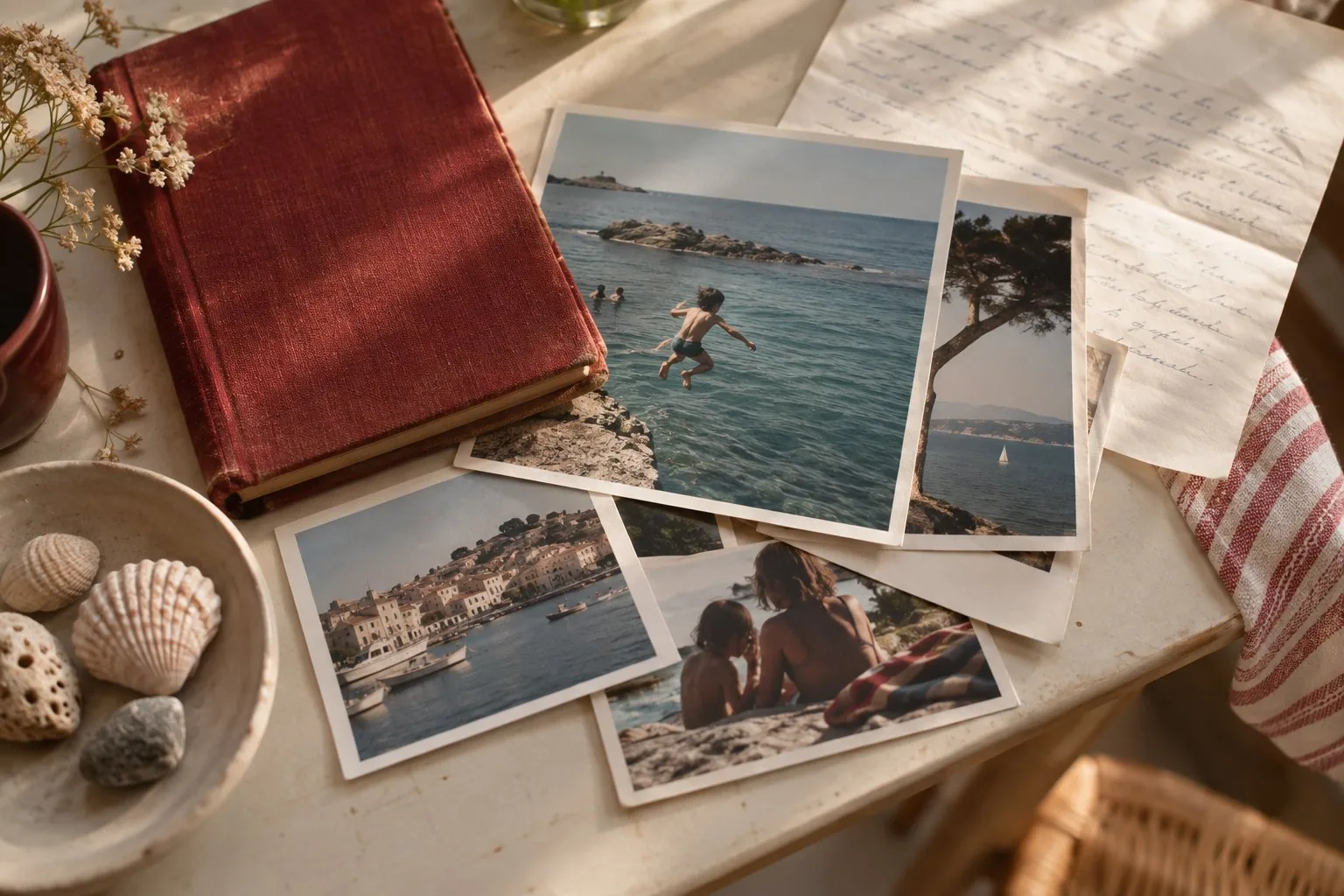 Un carnet rouge, une lettre et quelques photos de famille